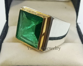 Emerald Gemstone Mens Ring, 925 Sterling Silver Ring, Handmade Ring, Mens Emerald Ring, Handmade Ring, Emerald Wedding & Engagement Ring