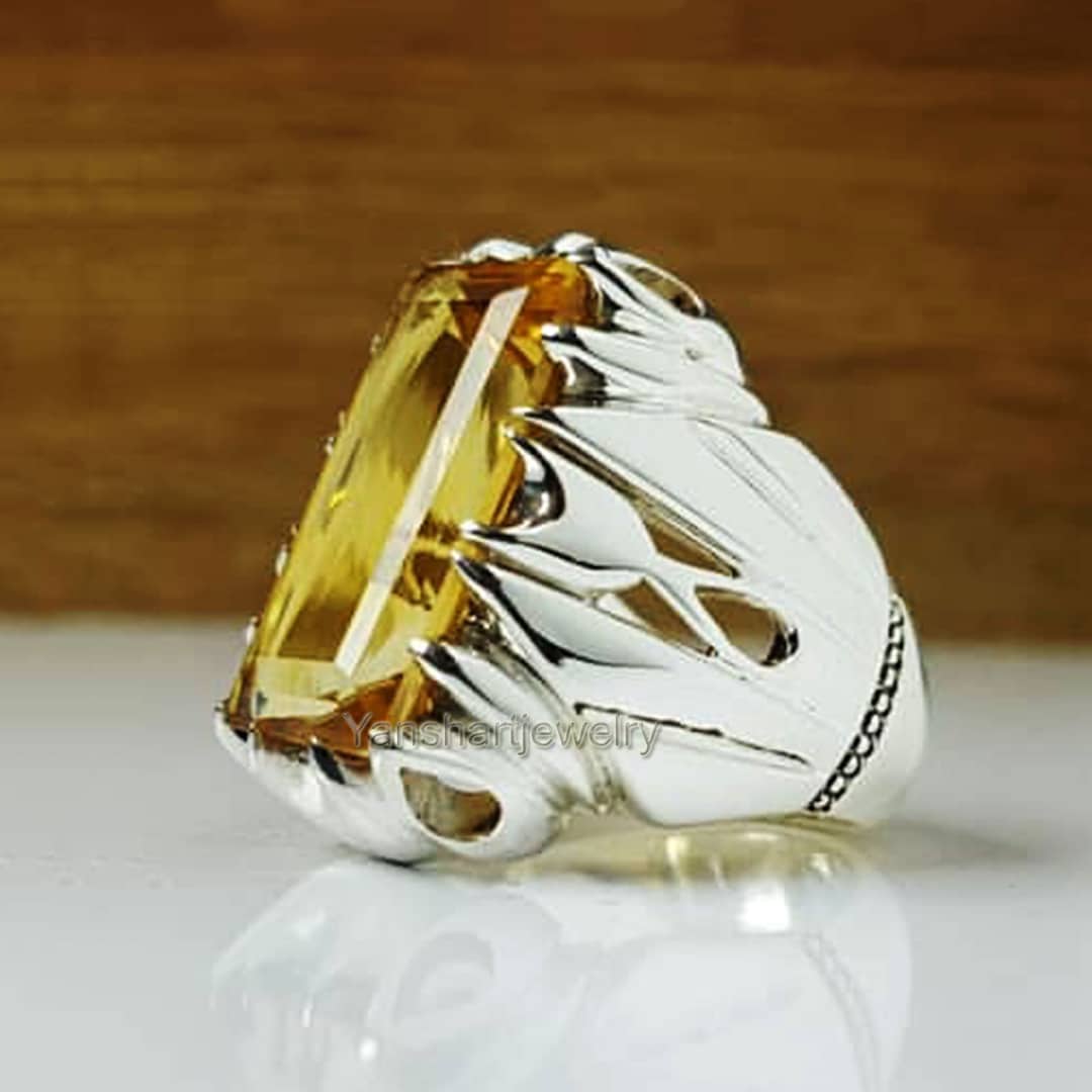Citrine Mens Ring Solid 925 Sterling Silver Men Citrine Etsy