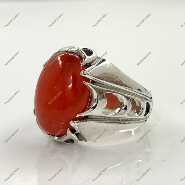 Orange Natural Carnelian Ring, Carnelian Gemstone Ring, 925 Sterling Silver Ring, Designer Handmade Rings, Mens Carnelian Ring, Ring For Him