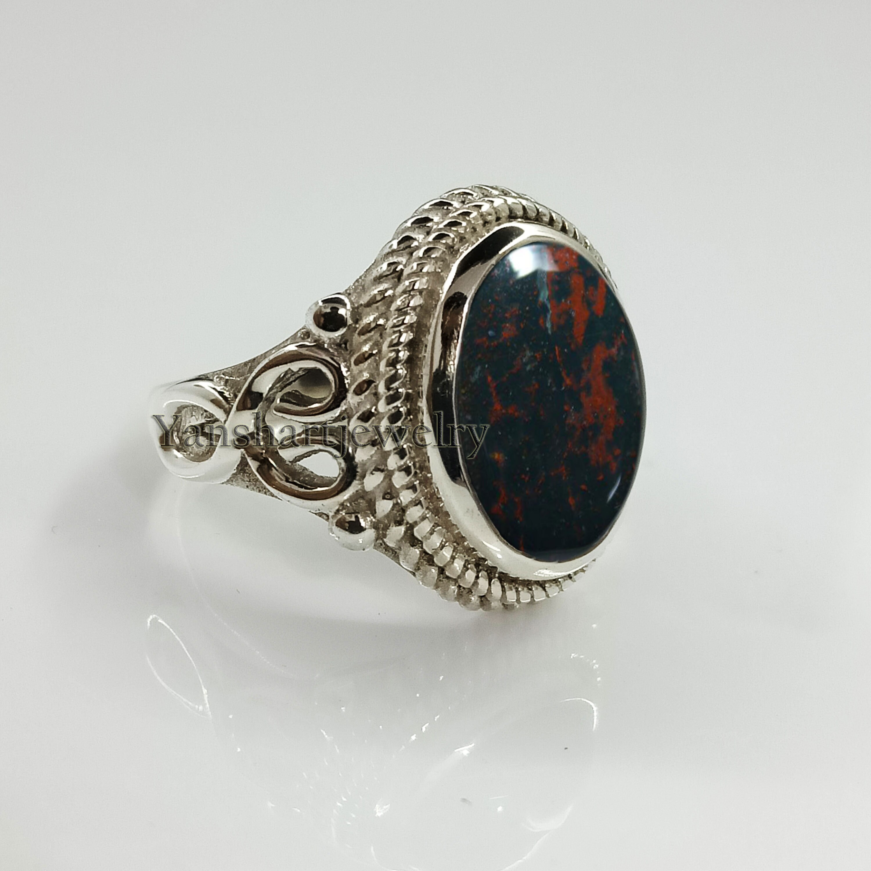 Natural Bloodstone Ring 925 Sterling Silver Statement Ring Etsy