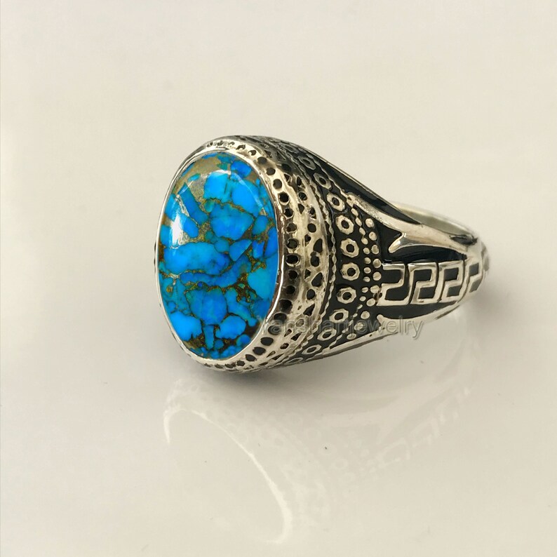 Blue Copper Turquoise Gemstone Mens Ring Blue Copper - Etsy