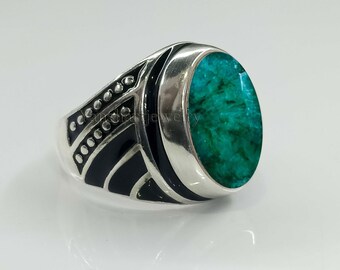 Mens Emerald Ring 925 Sterling Silver Ring Emerald Corundum Ring Engagement Jewelry Gift For Him, Womens Emerald Ring Christmas Gift Ring