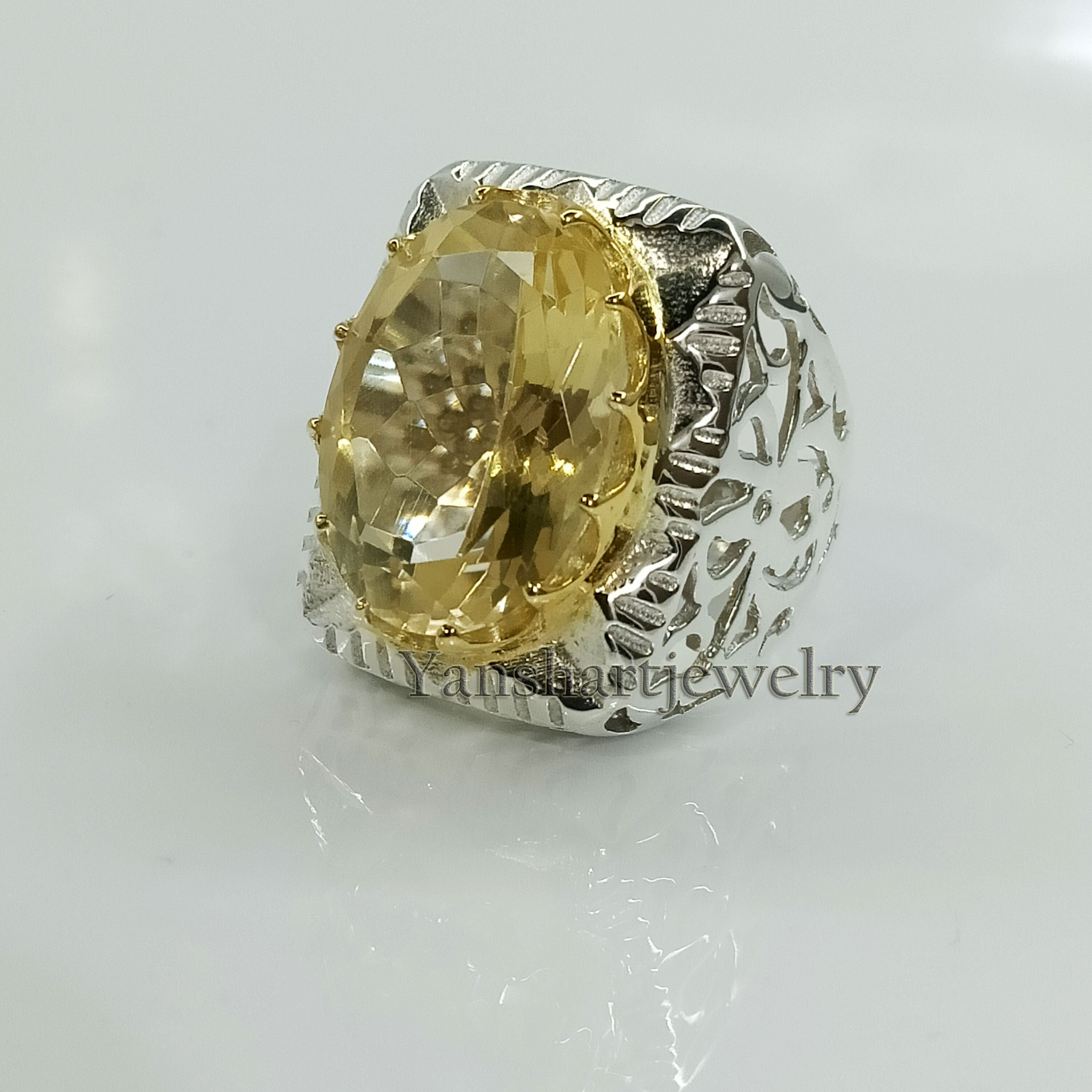 Natural Citrine Mens Ring Solid 925 Sterling Silver Ring Men Etsy