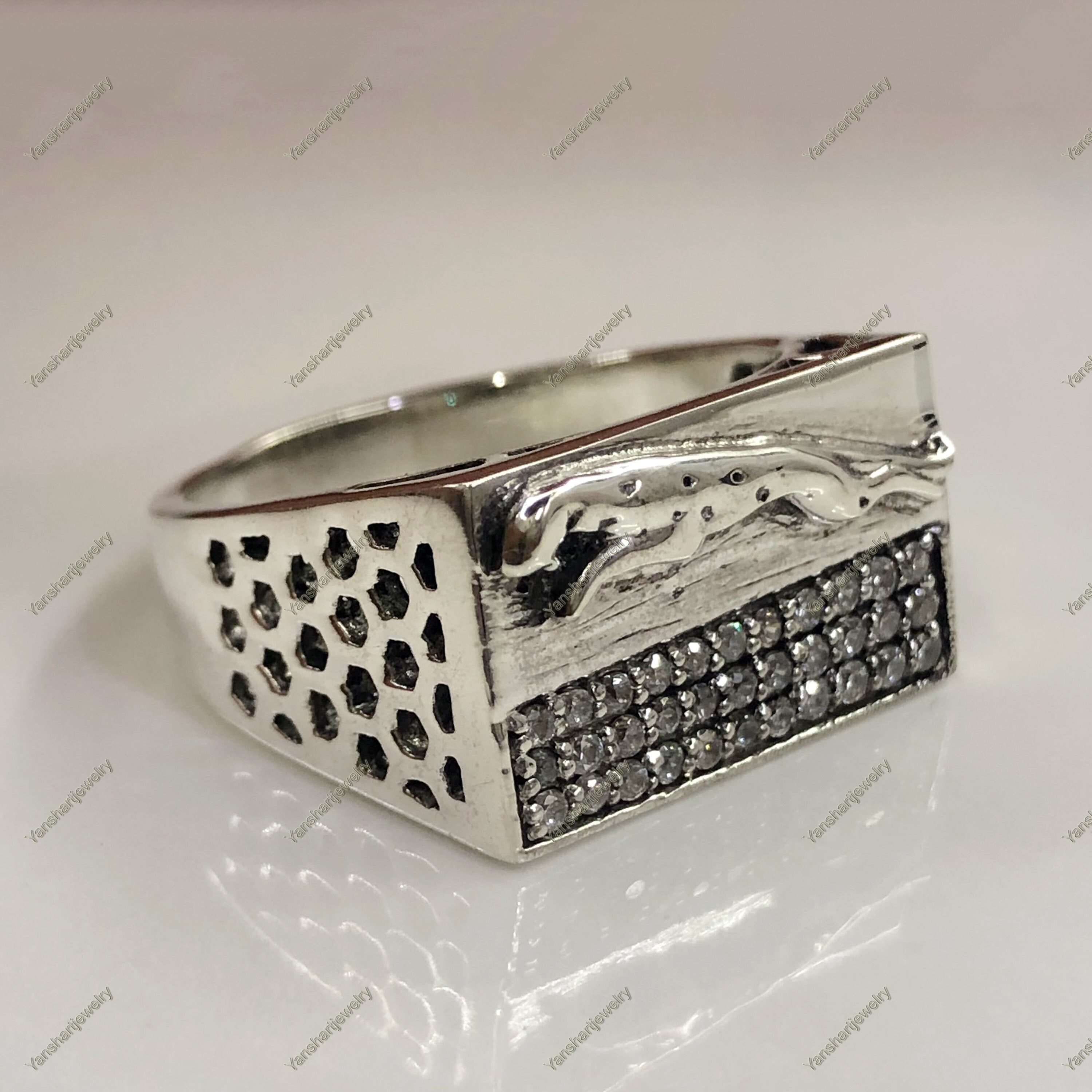 Jaguar Silver Mens Ring Jaguar logo Band Personalized | Etsy