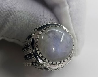 Mens Moonstone Ring, Rainbow Moonstone Ring, Womens Moonstone Ring, Moonstone Engagement Ring, June Birthstone Ring, Moonstone  Gift Jewelry