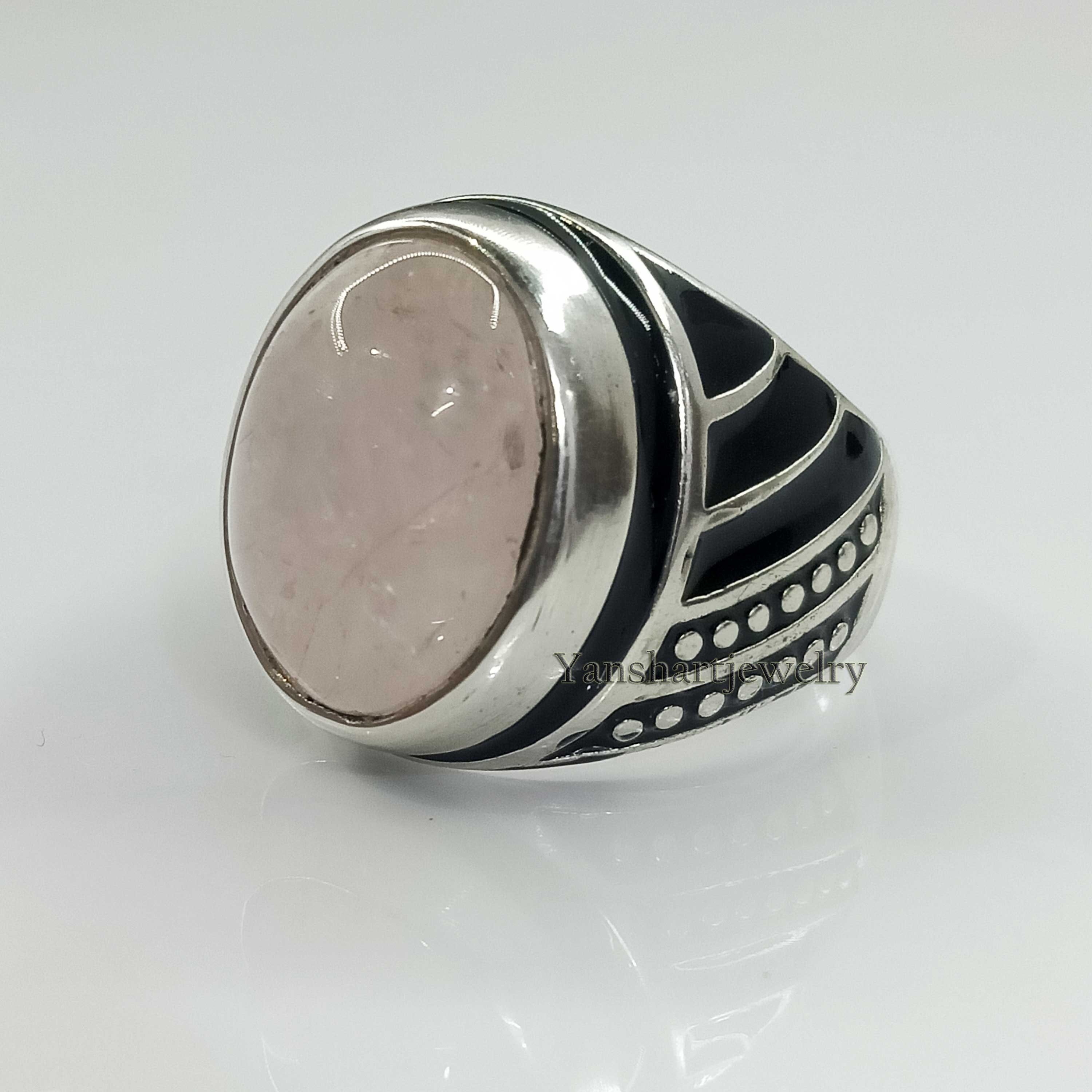 Rose Quartz Mens Ring 925 Sterling Silver Rose Quartz Etsy