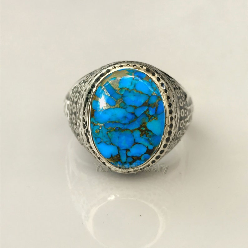 Blue Copper Turquoise Gemstone Mens Ring Blue Copper - Etsy