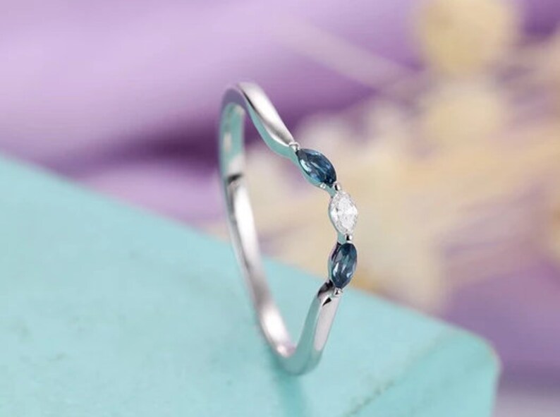 Marquise Shape London Blue Topaz Gemstone 925 Sterling Silver Ring,London Blue Topaz Band,Topaz Gemstone Band,December Birthstone Bands
