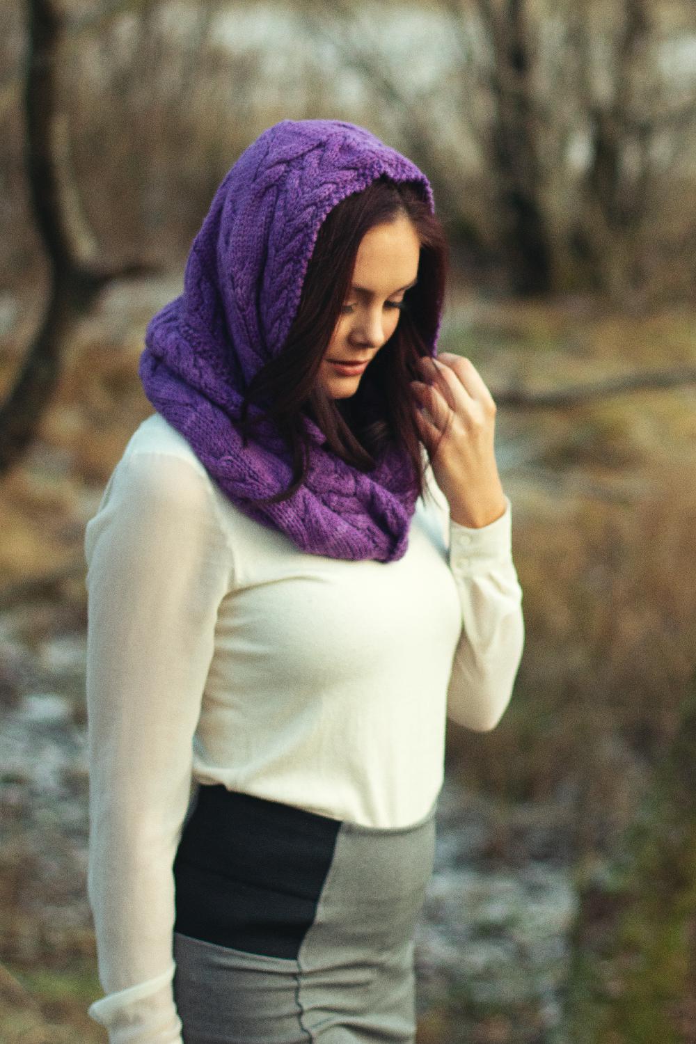 Hooded Cowl Knitting Pattern - Cabled Scarf With Hood for Adults - Etsy