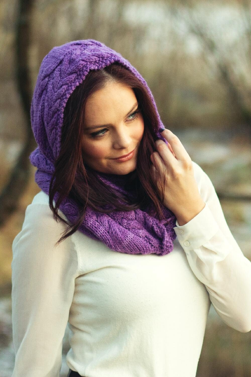 Hooded Cowl Knitting Pattern - Cabled Scarf with Hood for adults