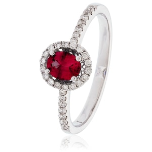 Multi-Stone/Ruby/Diamond Halo Engagement Ring / 18ct White gold / 1.5mm 4 claw Set/ Diamond and Ruby Engagement ring