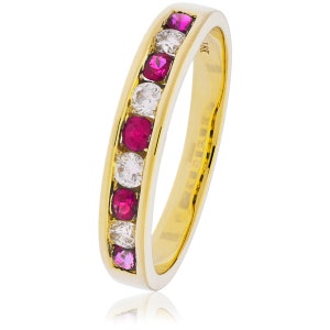 Ruby and Diamond Half Eternity Ring / 18ct Yellow gold / 4.5mm Channel Set/ Ruby and Diamond Wedding Band