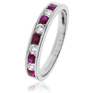 Ruby and Diamond Half Eternity Ring / 18ct Yellow gold / 4mm Channel Set/ Ruby and Diamond Wedding Band