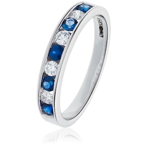 Blue Sapphire and Diamond Half Eternity Ring / 18ct and 9ct Yellow gold / 3.4mm Channel Set/ Blue Sapphire and Diamond Wedding Band