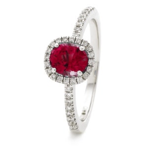Multi-Stone/Ruby/Diamond Halo Engagement Ring / 18ct White gold / 1.8mm 4 claw Set/ Diamond and Ruby Engagement ring