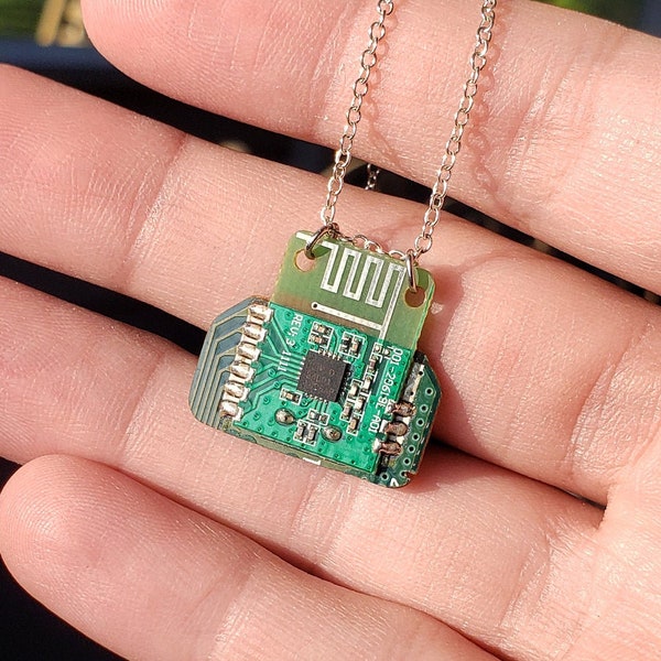 Recycled Circuit Board Necklace Recycled Electronics Jewelry Nickel Free Chain