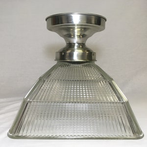 Vintage 1940&#39;s Holophane Ceiling Light Fixture Glass Light Shades Antique Industrial Square Pendant Chandelier 3774 Art Deco Factory
