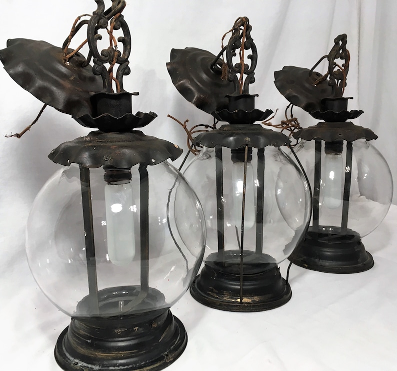 3 Antique Arts /& Craft Hanging Lanterns Porch Light Fixtures Chandeliers Pullman Railroad Car Chandeliers Clear Glass 1900s Hanging Lights