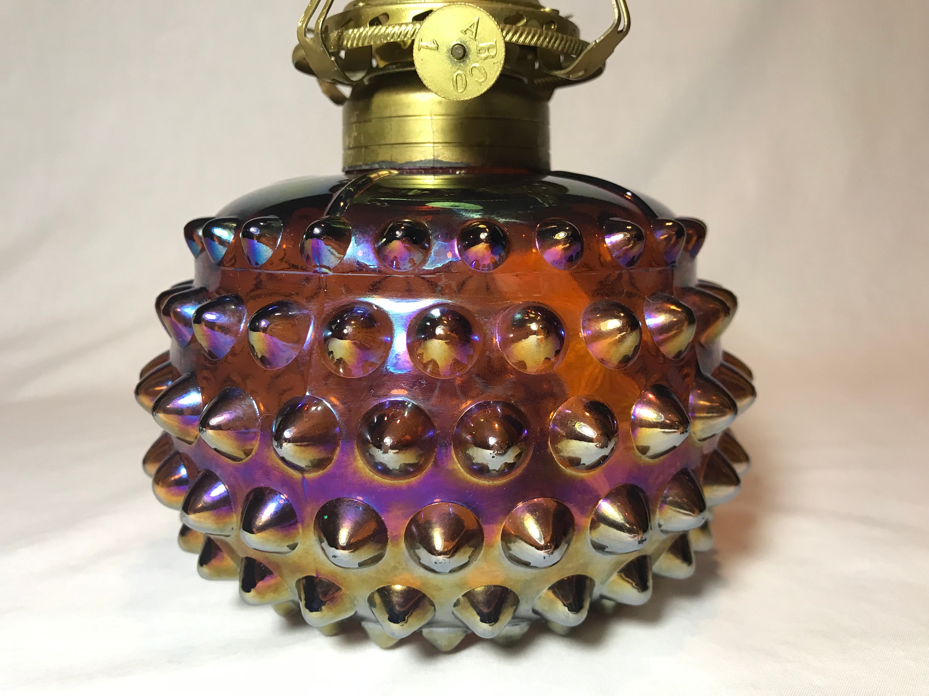 Antique Carnival Glass Oil Lamp Font Vintage Imperial Glass Company