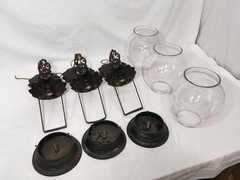 3 Antique Arts /& Craft Hanging Lanterns Porch Light Fixtures Chandeliers Pullman Railroad Car Chandeliers Clear Glass 1900s Hanging Lights