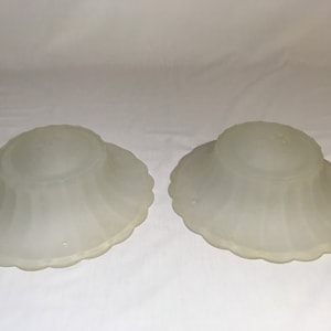 Pair Antique 1930&#39;s Art Deco Frosted Glass Shade 3 Chain Fitter Vintage Ceiling Pendant Glass Lamp Shade Light Fixtures Pair