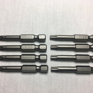 QTY 8 T-25 Torx 2&quot; Bits S2 Steel Hex Shank Driver Hillman Fasteners 2 Inch T25 Deck Screws Torqs