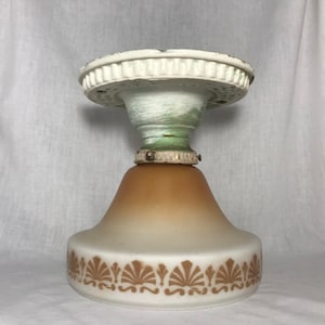 1930s Art Deco Flush Light Fixture Antique Chandelier Glass Opal Shade Vintage Lighting Old Victorian 1920s Hallway Kitchen Bathroom