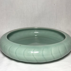 Antique Chinese Celadon Brush Bowl Pot Incised Green Signed Ceramic Jade Pottery Carved Floral Flower Mid Century Asain Urn Decoration