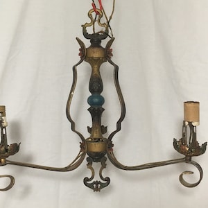 Antique Art Deco Chandelier - 1920s Cast Iron Ceiling Light Fixture - Vintage Victorian 3 Candle Bulb Hanging