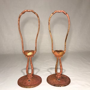 Antique 1920&#39;s Aladdin Boudoir Cast Iron Table Lamps Art Nouveau Pair Boudoir Stick Style Student Parlor Lamps