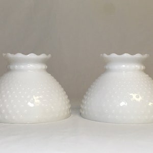 Pair of 8&quot; Antique Hurricane Oil Student Lamp Shades White Hobnail Milk Glass Gas Sconce Vintage Light Fixture Victorian Chandelier Globe