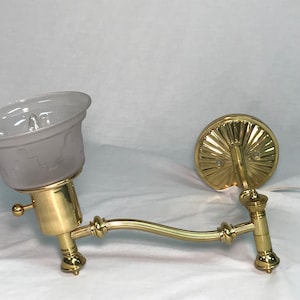 Vintage Brass Swing Arm Lamp Retro Art Deco Frosted Cup Slip Shade Articulating Reading Sconce Adjustable Swing Arm Light Fixture