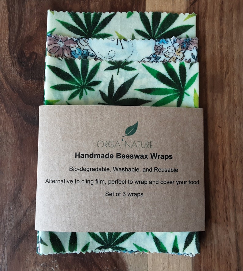 Beeswax Wraps Set of 3 Natural Wraps Cannabis Weed Wraps Etsy