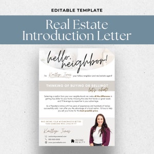 Real Estate Introduction Letter, Hello Neighbor Letter, Real Estate Marketing, Real Estate Farming, Prospecting Letter
