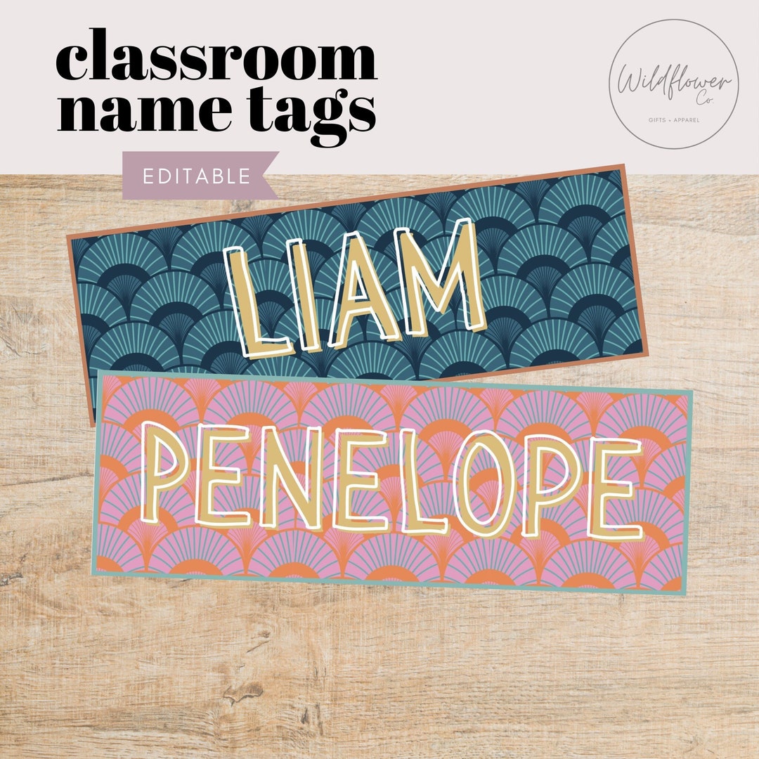 Editable Classroom Name Tags, Art Deco Boho Elementary School Decor ...