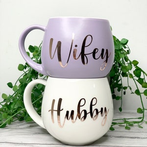 Hubby and wifey Purple and White hug mug set  450ml couple set