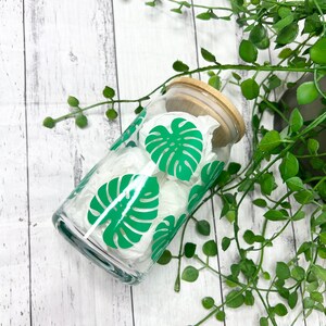 Coffee floral monstera beer can ice coffee glass cup 470ml 16oz  with bamboo lid and glass straw 16oz green leaves