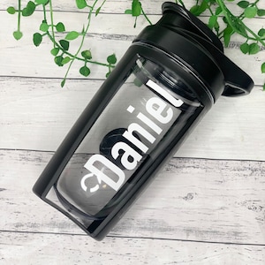 Personalised Black 600ml Shaker Bottle Protein Sport Fitness with Shaker