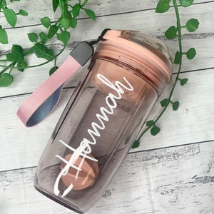 Personalised  400ml Strap Shaker Bottle Protein Sport Fitness with Shaker gift with strainer