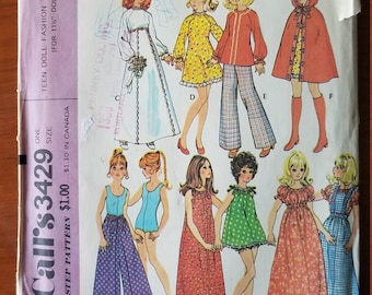 McCalls 3429 Vintage Sewing Pattern for dolls such as Barbie Trousseau 70s