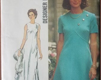 1973 Simplicity 5911. Miss petites and misses' dress in two lengths- Designer fashion.