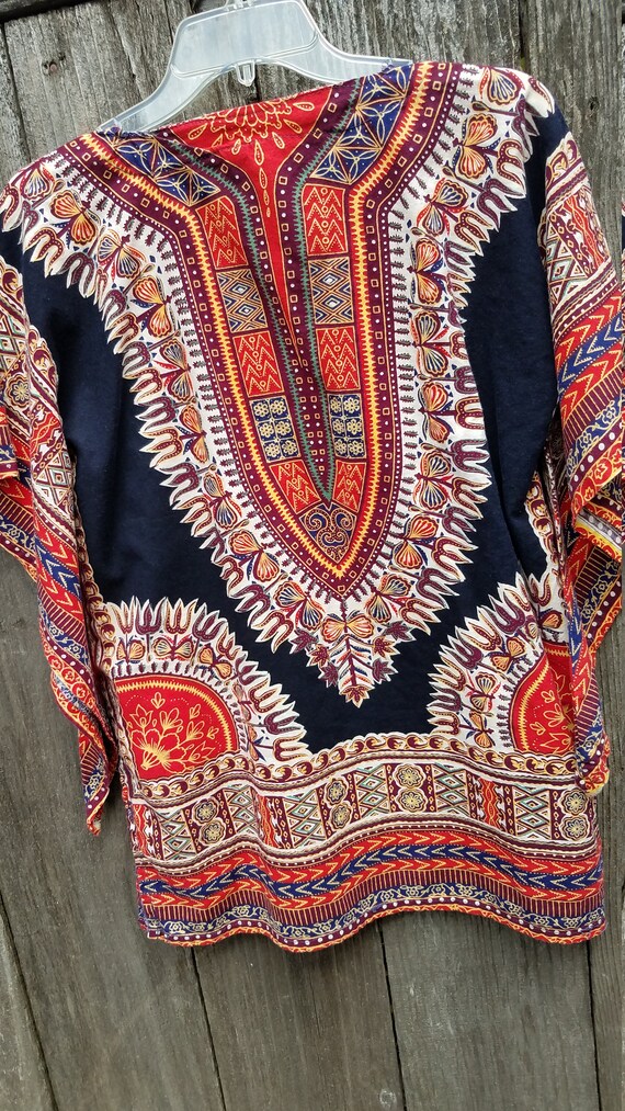 Vintage 70s cotton Bou Boudina Dashiki in cream and brown