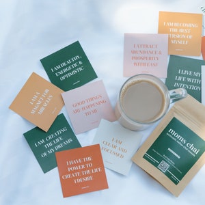 Chai Masala indiano autêntico, cartões de afirmação de 12 meses, saquinho de chá reutilizável | Eleve sua experiência com o chá, positividade diária | Conjunto de presente exclusivo