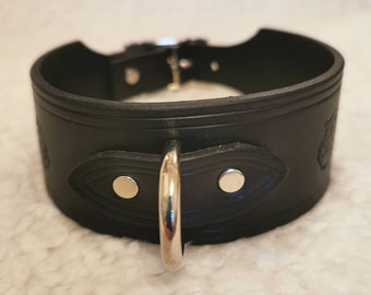 Hand made Black leather BDSM collar with roses design