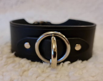 Hand made Black leather BDSM collar with D ring set in an O ring