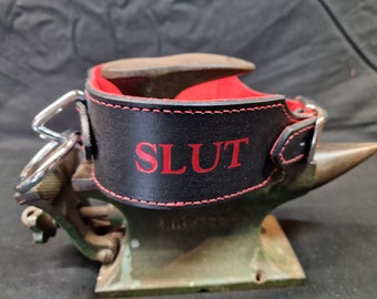 Edgyyyyy Designs Hot foiled Black & Red "Slut" extra wide Leather BDSM collar