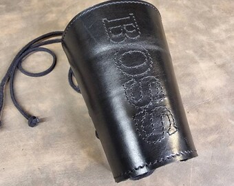 Edgyyyyy Designs "BOSS" embroidered leather forearm cuff