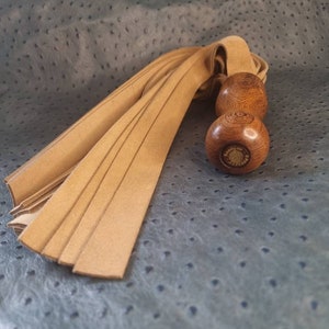 Edgyyyyy Designs Beige suede Flogger with knob thorn handle and leather end cap