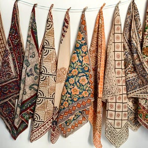 A set of 10 large bandanas,Block Print Cotton Bandana Set: Geometric Neckerchief (25x25" inch)