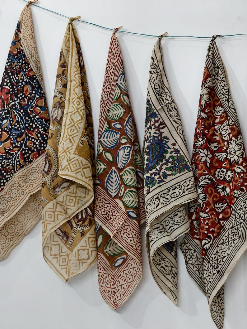 String Bandana A Set of 10 Bandanas,block Print Cotton Bandana Set: Geometric ...